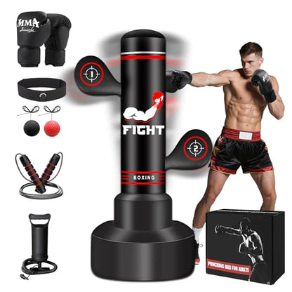 Upgraded Heavy Freestanding Punching Bag for Adults Teens, 70” Standing Punching Bag with Gloves, Pump and Jump Rope, Boxing Reflex Ball, Women Men Kickboxing Bags for Training MMA Fitness Home Gym