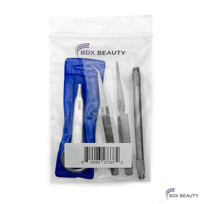 Splinter Forceps - Fine Point - Tweezers Stainless Steel Straight & Curved (Forign Object 4 pcs set) - size: Forign Object 4 pcs set