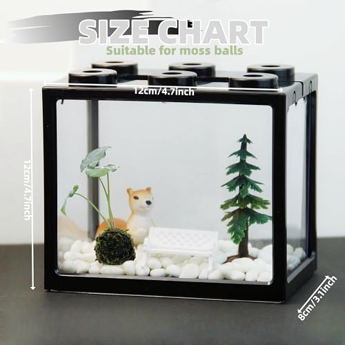 Small Sea Monkey Tank, Stackable Mini Betta Fish Tank Tinny Aquarium Kit with Aquarium Gravel, Moss Ball Tank Shrimp Tank 0.27 Gallon Acrylic Cube Fish Bowl for Shrimp Snails - color: Black