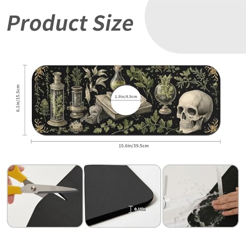 Kitchen Sink Splash Guard，Plants books skulls-1 Faucet Mat Sink Gadgets-Super Absorbent Fast Drying Mat Drip Catcher for Kitchen, Bathroom,Sink Mat, Dish Drying Mat, Bathroom(15" X 5.5" ) - color: Plants books skulls-1