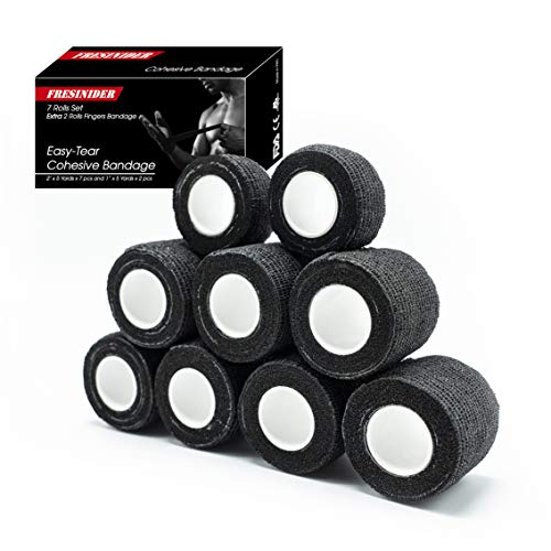 FRESINIDER 9 Rolls Self Adhesive Wrap Athletic Tape Gauze, Breathable Elastic Cohesive Bandage for Sports Injury & Pet (7 Pcs 2" x 5 Yards + 2 Pcs 1" X 5 Yards) (Black) - color: Black