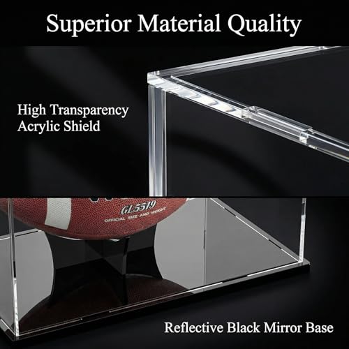 Acrylic Football Display Case with Ball Holder Base – a Memorabilia Showcase Storage Box Designed for Full-Size Football Collectibles. Perfect for Sport Lovers to Display Their Footballs - size: Football