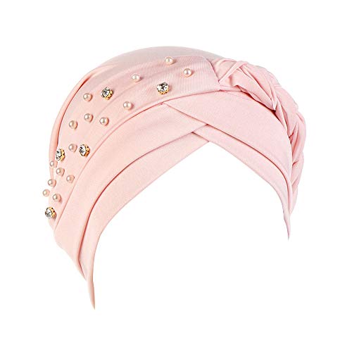 beauty YFJH Women Beaded Pre-Tied Turban, Chemo Beanie for Cancer Hair Loss - color: Shell Pink