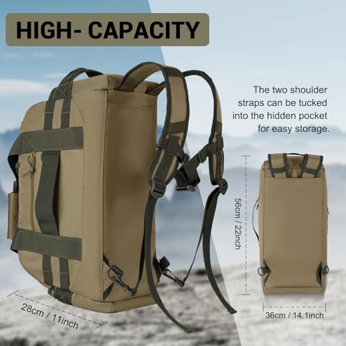 Hannibal Tactical 35L Large Duffle Bag, 3-in-1 Tactical Backpack MOLLE Pack for Sports/Gym/Outdoor, Coyote with Olive - color: Coyote with Olive