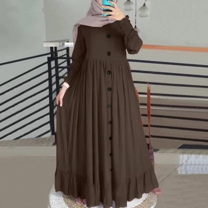 Abaya Ladies Muslim Dress Long Sleeve Maxi Islamic Kaftan Dubai Robe Modest Ramadan Eid Belted Solid Color A9 - color: Coffee, size: XX-Large