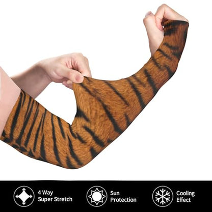 Cooling Arm Sleeves Cover Summer Sun Protection Arm Sleeves For Men Women Baseball Cycling Golf Running - color: Tiger Print 18