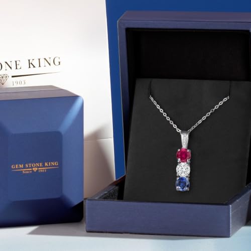 Gem Stone King Customized Personalized 3-Stone Mother Necklace for Women | Diamond and 3 Round 5MM Gemstone Birthstone Pendant | 925 Sterling Silver | With 18 Inch Silver Chain