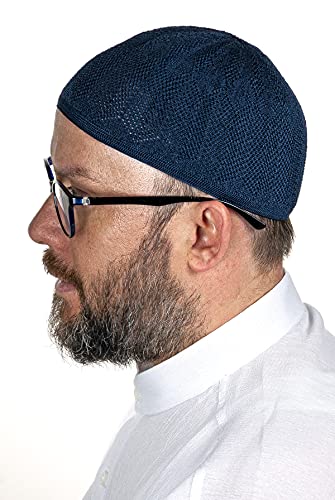 ihvan online Turkish Muslim Knitting Kufi Hats for Men, Taqiya, Takke, Peci, Islamic Caps, Islamic Gifts, Standart Size - color: Navy Blue