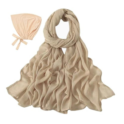 Modal Cotton Hijab Scarf for Women with Undercap Set - color: Dark Beige