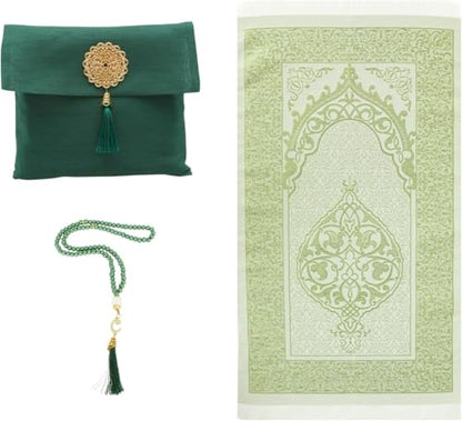 Premium Area Rug for Islamic Prayers - Muslim Prayer Mat and Rug for Men with Arabic Gifts - Traditional Islamic Prayer Rug Islam - سجادة صلاة Included - color: Emerald