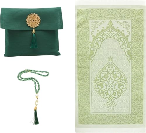 Premium Area Rug for Islamic Prayers - Muslim Prayer Mat and Rug for Men with Arabic Gifts - Traditional Islamic Prayer Rug Islam - سجادة صلاة Included - color: Emerald