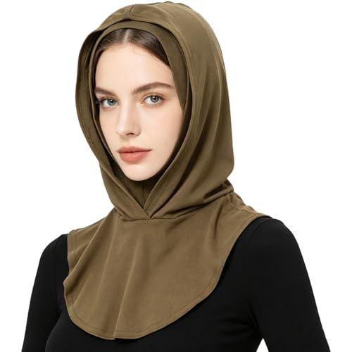 dPois Plain Ready To Wear Amira Hijab for Women Soft Muslim One Piece Instant Hijab Headscarf for Daily Wear - color: Khaki