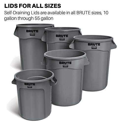 Rubbermaid Self-Drain Flat Top Lid for 32-Gallon Brute Containers, Gray