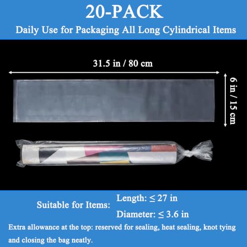 20PCS 6" x 30" Extra Long Clear Plastic Sleeves for Posters and Banners | Heavy Duty, 2 Mil Thick, Flat Open, Long Tube Storage Bags for Packaging Blueprint, Fishing Rods & Large Narrow Items - color: 6" x 30"-20PCS