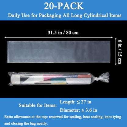 20PCS 6" x 30" Extra Long Clear Plastic Sleeves for Posters and Banners | Heavy Duty, 2 Mil Thick, Flat Open, Long Tube Storage Bags for Packaging Blueprint, Fishing Rods & Large Narrow Items - color: 6" x 30"-20PCS
