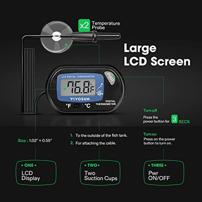 VIVOSUN 4-Pack LCD Digital Aquarium Thermometer Fish Tank Water Terrarium Temperature with Suction Cup for Turtle - size: 4 packs