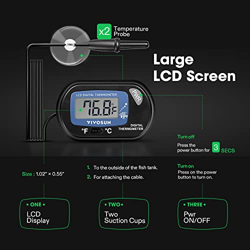 VIVOSUN 4-Pack LCD Digital Aquarium Thermometer | Fish Tank Water Terrarium Temperature with Suction Cup for Turtle - size: 4 packs