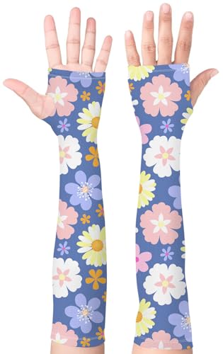 Bebila Gardening Sleeves for Women Farm UV Sun Protection Anti-Scratch Cooling Sleeves with Thumb Hole Arms Cover Outdoors - color: Deep Blue Flower