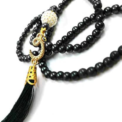 BAYKUL Muslim Prayer Beads 99, Islamic Rosary with Silver Allah Muhammad Engraved Tasbih, Zikr Namaz Worship Ramadan Tesbih Bracelet - color: Dark Pearl