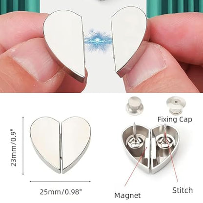 Ouliget Heart-Shaped Seamless Magnetic Buckle,No Sewing Detachable Curtain Closure,Multi-Use Pinless Magnetic Pins Headscarf Clips for Scarves Dress DIY Craft,10 Pairs