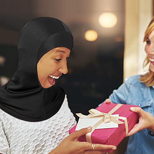 Geyoga Modal Hijab Cap for Women Adjustable Muslim Stretchy Turban Full Cover Shawl Cap Full Neck Coverage Small and medium - color: Black