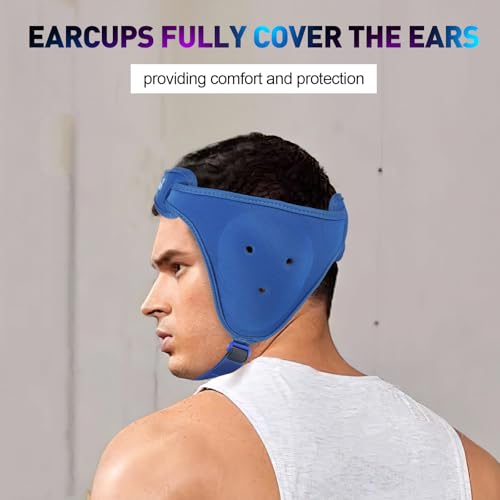 Gelozid Adjustable Wrestling Headgear for BJJ, MMA Grappling and Training, Ear Guard and Cauliflower Protection Helmet - color: Blue