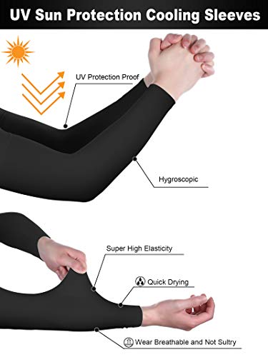 Bememo Unisex UV Protection Sleeves Long Arm Sleeves for Women Cooling Arm Cover for Outdoor(Black,12 Pairs) - color: Black