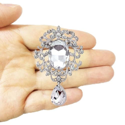 Ezing 4 Pieces Lot Large Big Silver Gold Plated Assorted Crystal Rhinestones Brooch Pins Set - color: F