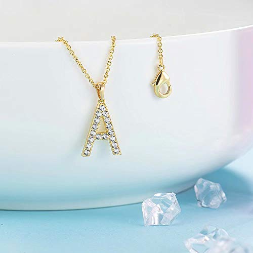 Tarsus Initial Cubic Zirconia Necklace Jewelry Gifts for Women Adjustable Chain 18" + 2" - style: Gold-A-Diamond style