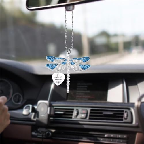 Dragonfly Car Hanging Ornament, Dragonfly Pendant Interior Rearview Mirror Decoration,Car Rear View Mirrior Hanging Accessories,Automotive Hanging Ornament for Car, Window, Door,Keepsake Gift - color: Carin-decor 1-5