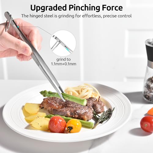 U-Taste 8" Kitchen Plating Tweezer Set: 18/8 Stainless Steel Food-Grade Metal Food Tong, Seamless-Welding, Flexible Pinching and Non-Slip for Serving, Decorating, Cooking, Baking (Round & Pointed Tip) - size: 8in (round+pointed tip)
