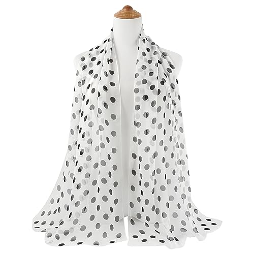 E-Clover Women Soft Floral Print Shawl Chiffon Sheer Scarf - color: Polka Dot-white Black