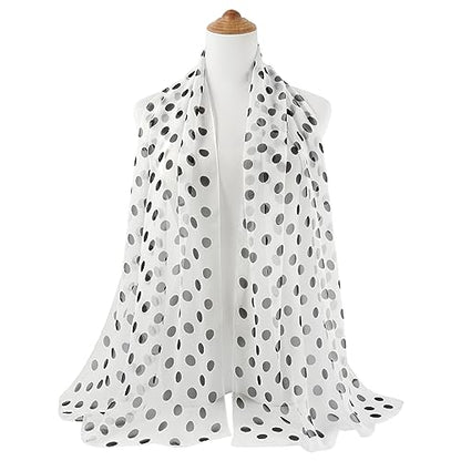 E-Clover Women Soft Floral Print Shawl Chiffon Sheer Scarf - color: Polka Dot-white Black