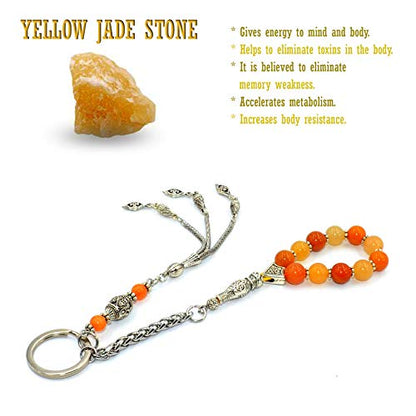 Keychain & Rosary Collection -Car Key Chain-Handbags Holder - color: (8 Mm - Yellow Jade Stone)