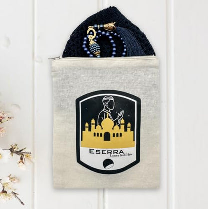 ESERRA Kufi Hats for Men and Women with 99 Tasbih Prayer Beads, Muslim Thick Breathable Skull Cap, Tasbeeh, Prayer Cap - color: Navy Blue