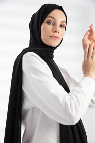 Chiffon Hijab Scarf For Women - Made in Turkiye - color: Black