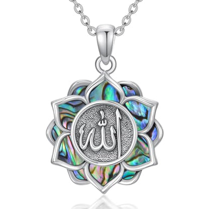 Allah Necklace 925 Sterling Silver Lotus Allah Pendant Arabic Muslim Jewelry for Women Men - style: Style-4