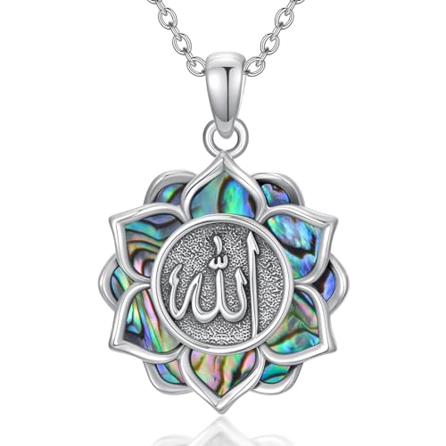 Allah Necklace 925 Sterling Silver Lotus Allah Pendant Arabic Muslim Jewelry for Women Men - style: Style-4