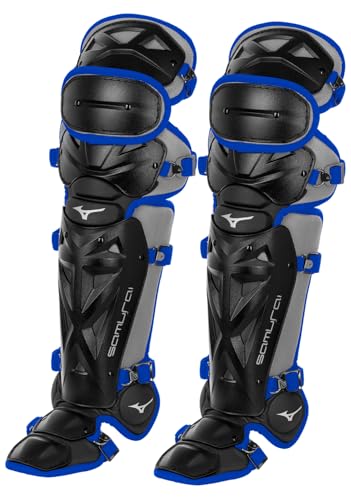 Mizuno Adult Samurai Baseball Shin Guards - color: Black/Royal, size: 15.5"