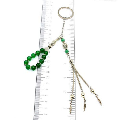 Keychain & Rosary Collection -Car Key Chain-Handbags Holder - color: (8 Mm-green Aventurine Stone)