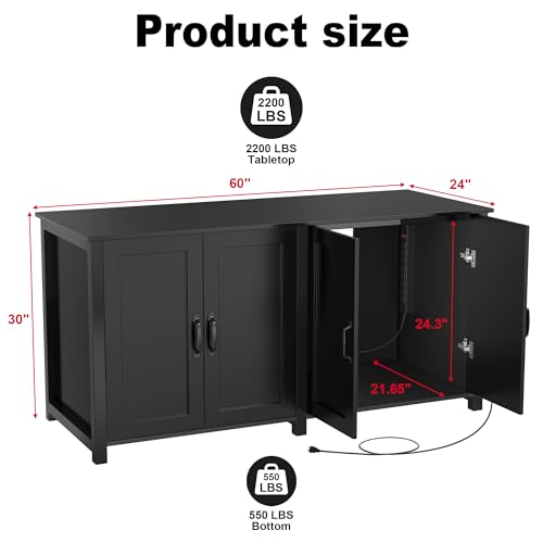 GDLF 100-150 Gallon Large Fish Tank Stand,Furniture-Style Aquarium Stand | 60"x24" Top Supports 2200 lbs, Enclosed Storage for Sump Systems & Accessories, 8-Outlet Power Strip, EVA Mat Protection - size: 100-150 Gallon