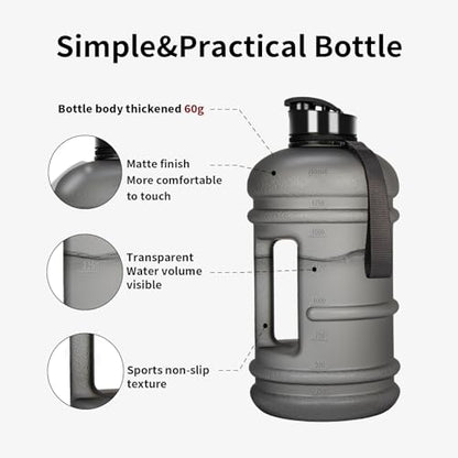 TOOFEEL Half Gallon Water Jug - 2 Liter BPA Free Reusable Bottle with Measurements - Ideal for Gym, 74 oz Matte Light Gray - color: Matte Light Gray, style: 74 oz water bottle