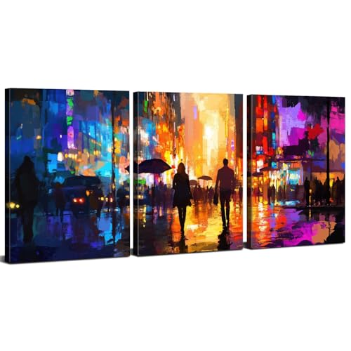 Anime Posters Abstract Japanese City Wall Art Tokyo Neon Streets Night Pictures Japan City Wall Decor for Living Room Bedroom Abstract Japanese Room Decor Framed Artwork Office Decoration 12x16 3Pcs - color: Neon City, size: 16"L x 12"W
