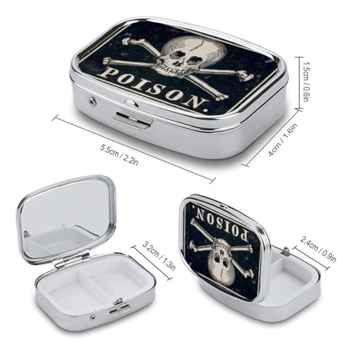 Metal 2 Compartment Pill Organizer Travel Friendly Portable Compact Pill Box Cute Pill Case to Hold Vitamins,Fish Oil,Supplements,Meds,Tablet for Purse,Pocket. (A Skeleton with a Black Background) - color: A Skeleton With a Black Background