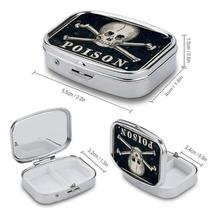 Metal 2 Compartment Pill Organizer Travel Friendly Portable Compact Pill Box Cute Pill Case to Hold Vitamins,Fish Oil,Supplements,Meds,Tablet for Purse,Pocket. (A Skeleton with a Black Background) - color: A Skeleton With a Black Background