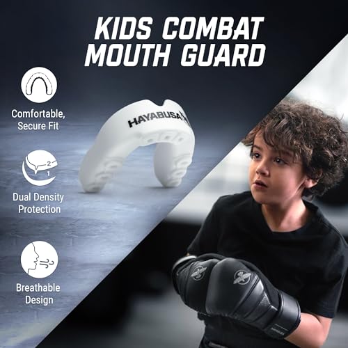 Hayabusa Combat Sports Mouth Guard Youth, Kids and Adult Sizes Comes with Case - White/Red, Youth - color: White/Red, size: Youth