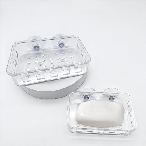 1 Pack Suction Cup Soap Dish Holder Soap Case Clear Acrylic Plastic Wall Mounted Shower Soap Holder Bathroom Kitchen Accessory Securely Holds Bar Soap, Sponge, and Toiletries