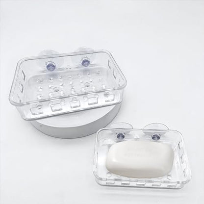1 Pack Suction Cup Soap Dish Holder Soap Case Clear Acrylic Plastic Wall Mounted Shower Soap Holder Bathroom Kitchen Accessory Securely Holds Bar Soap, Sponge, and Toiletries