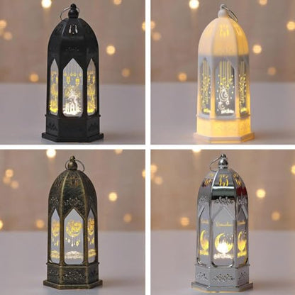 2026 Ramadan Lantern Led Gold Moon Star Castle Night Lights for Home Eid Mubarak Centerpieces Decorations Gifts Islam Muslim Festival Party Table Wall Decoration (Black)