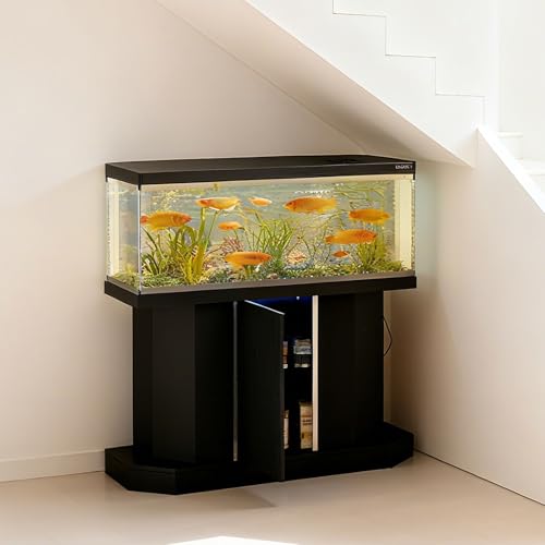 Modern 55-75 Gallon Fish Tank Stand w/ Power Outlet (4 AC & 2 USB Ports) – Heavy Duty Aquarium Stand, 880LBS Capacity, Cabinet Storage for Turtle Tank & Reptile Terrarium, (Black)